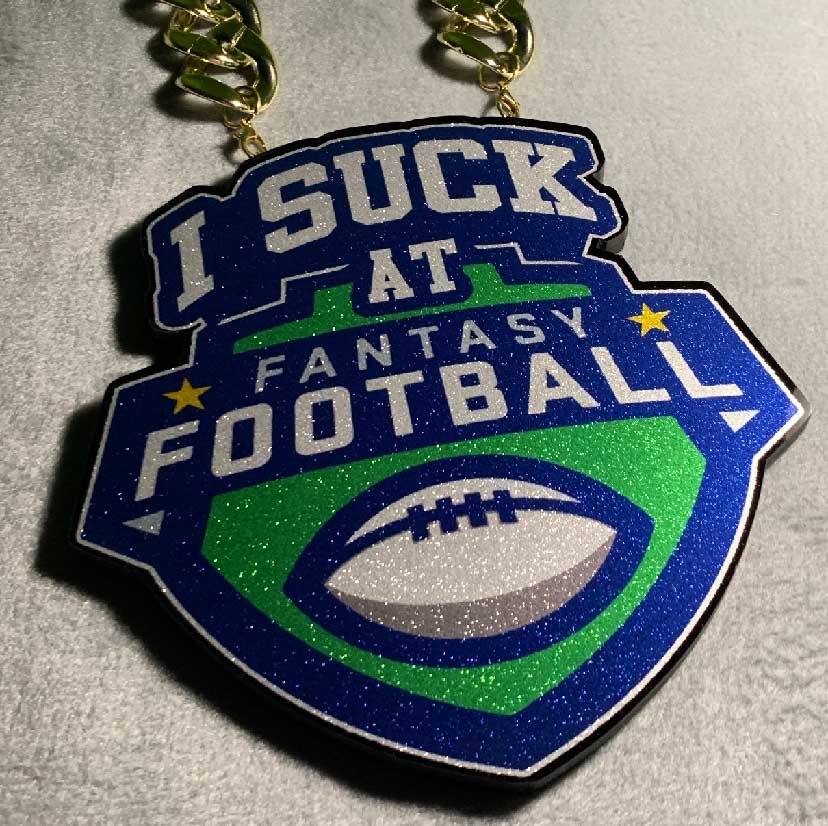 Fantasy football loser chain with custom pendant art.