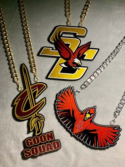 Collage of multiple completed turnover chain styles.