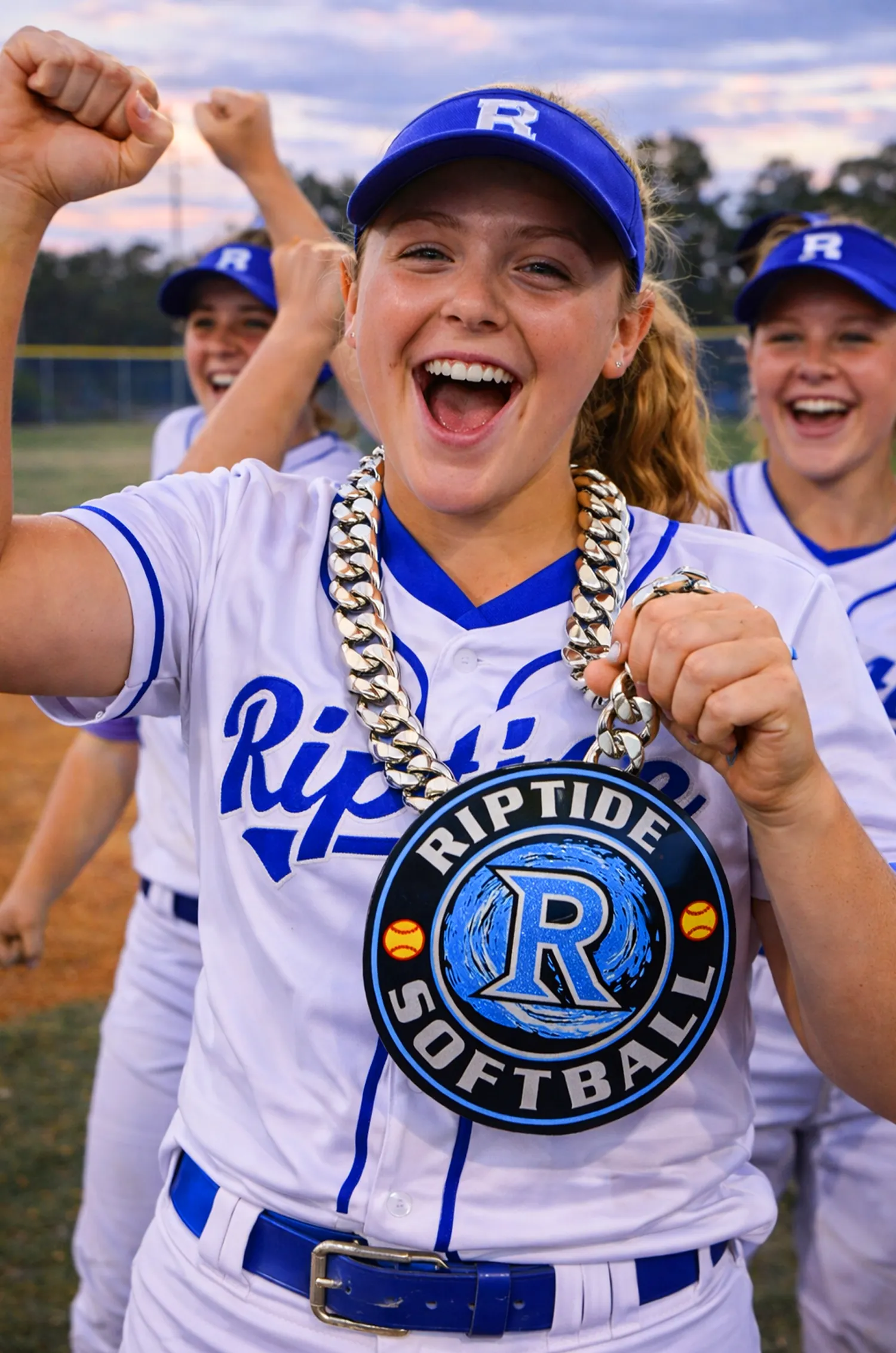 Softball player wearing a Riptide pendant.