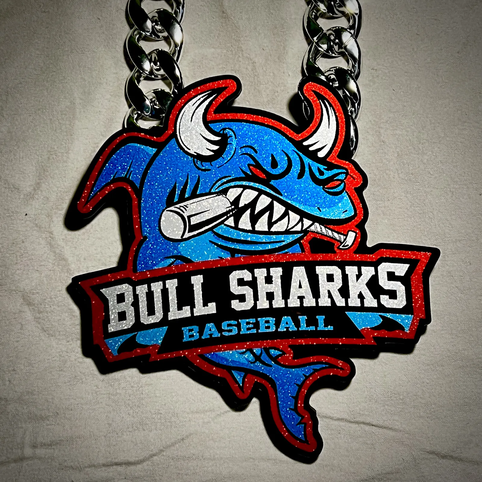 Bull Sharks pendant with bright color contrast.