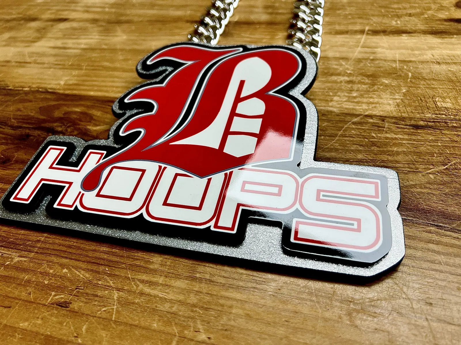 B Hoops script basketball pendant.