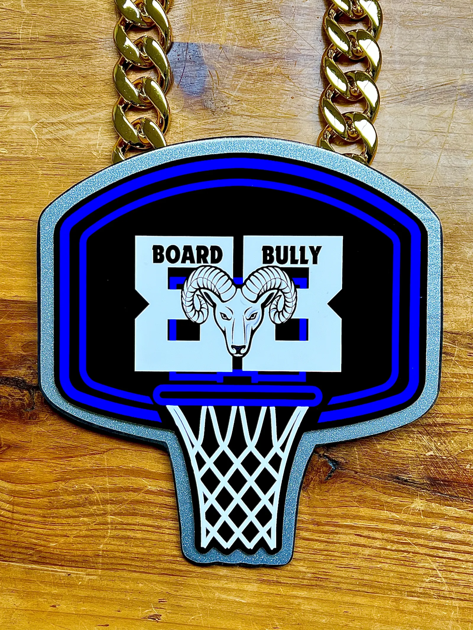 Board Bully hoop pendant product shot.