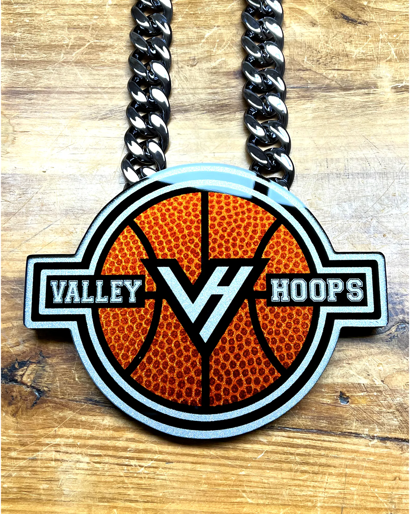 Valley Hoops VH pendant front view.